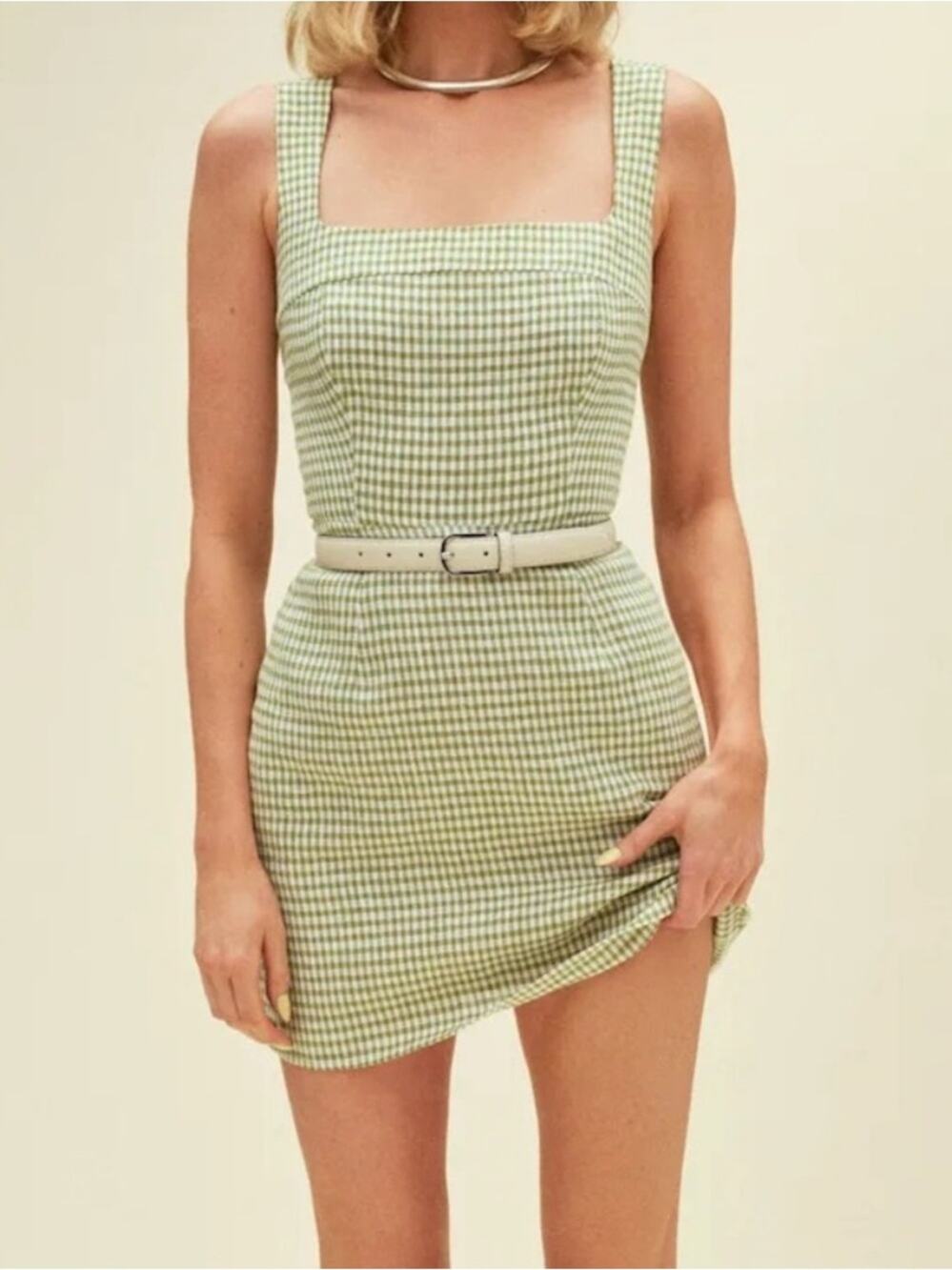 Reformation Green Gingham Mini Dress